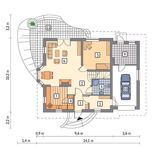 Rzut parteru lustro POW. 100,9 m²