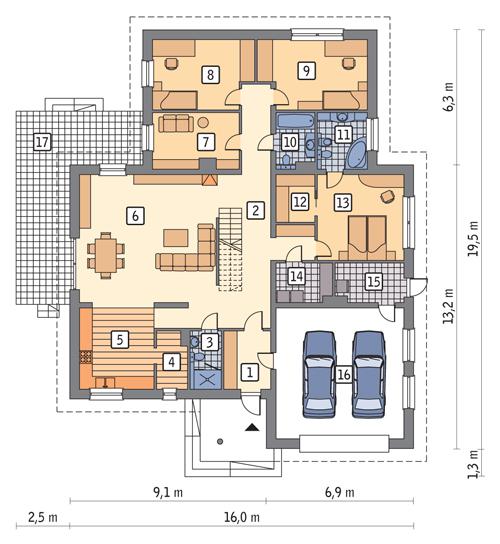 Rzut parteru POW. 202,9 m²