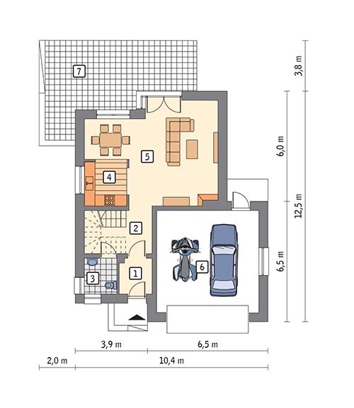 Rzut parteru POW. 77,9 m²