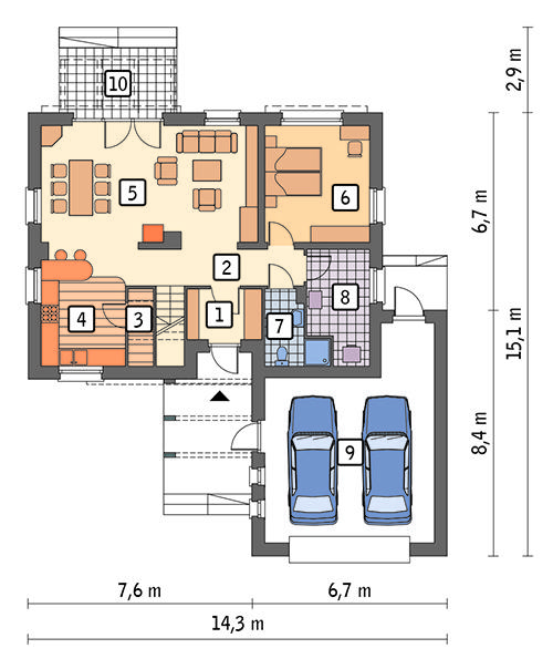Rzut parteru POW. 115,7 m²