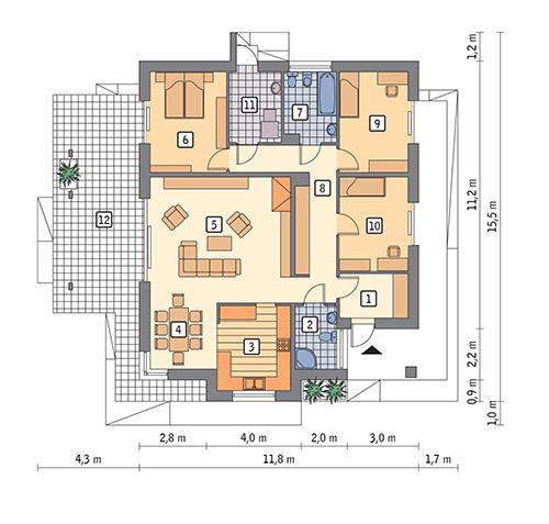 Rzut parteru POW. 122,3 m²