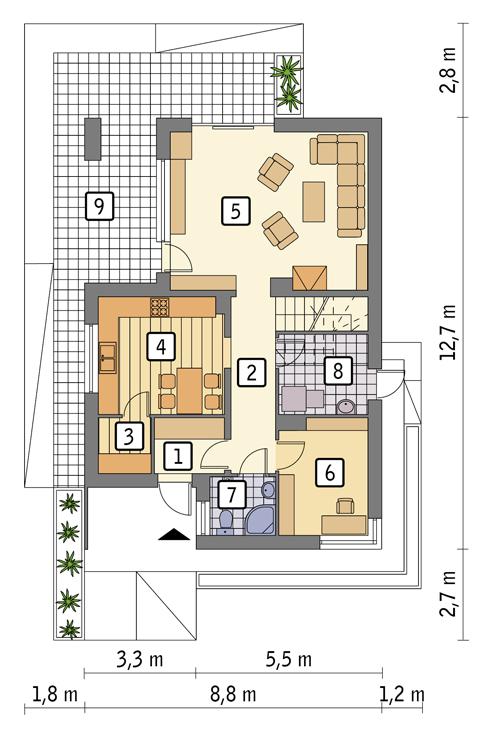 Rzut parteru POW. 67,9 m²