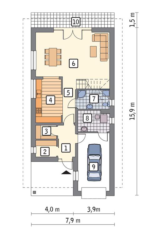 Rzut parteru POW. 86,1 m²
