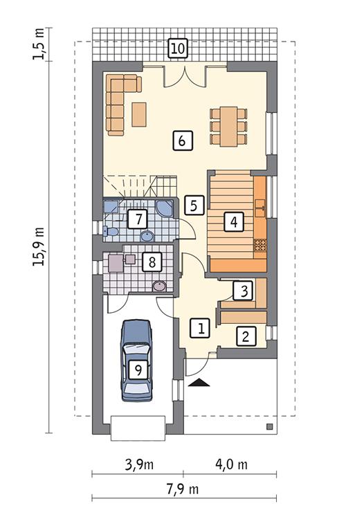 Rzut parteru lustro POW. 86,1 m²