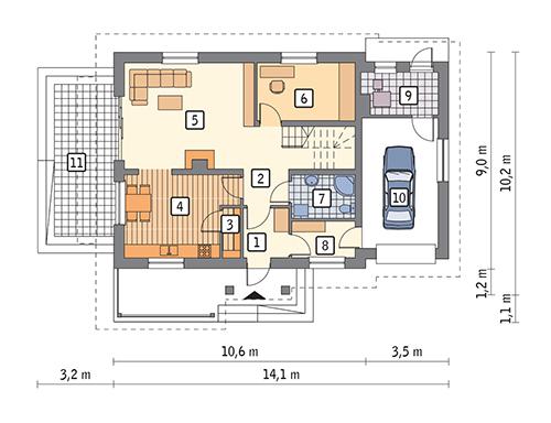 Rzut parteru POW. 96,0 m²