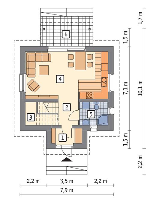Rzut parteru POW. 42,1 m²