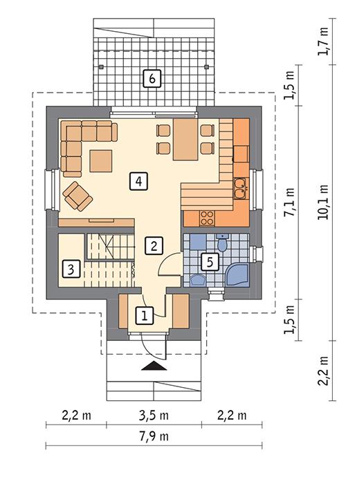 Rzut parteru POW. 42,1 m²