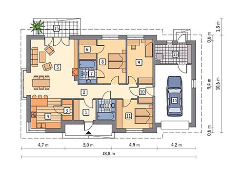 Rzut parteru POW. 148,0 m²