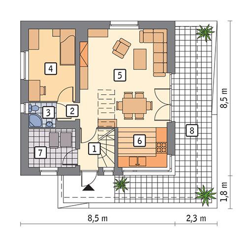 Rzut parteru POW. 52,4 m²