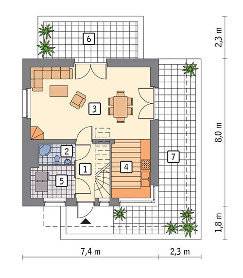 Rzut parteru POW. 41,3 m²