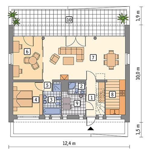 Rzut parteru POW. 82,7 m²