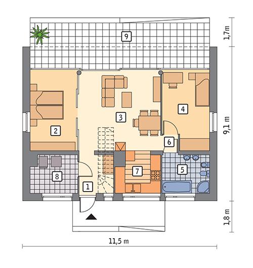 Rzut parteru POW. 68,8 m²