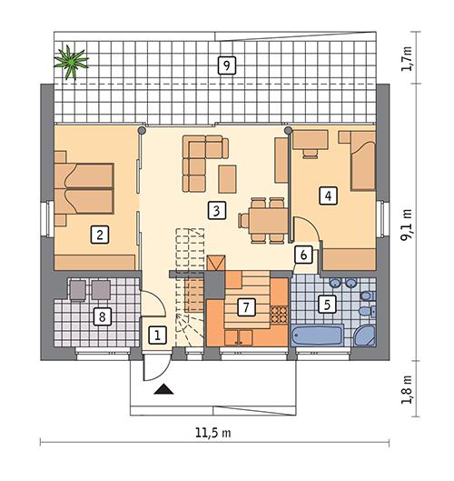 Rzut parteru POW. 68,8 m²