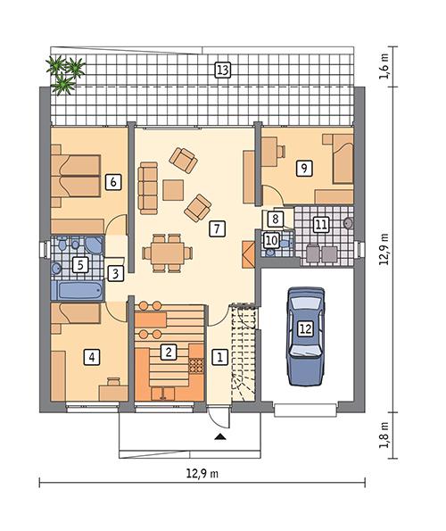 Rzut parteru POW. 117,6 m²