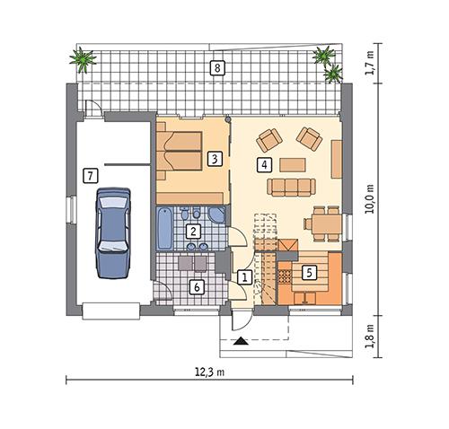Rzut parteru POW. 83,1 m²