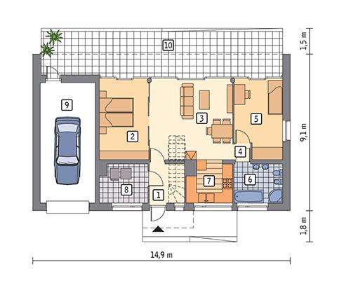 Rzut parteru POW. 90,2 m²