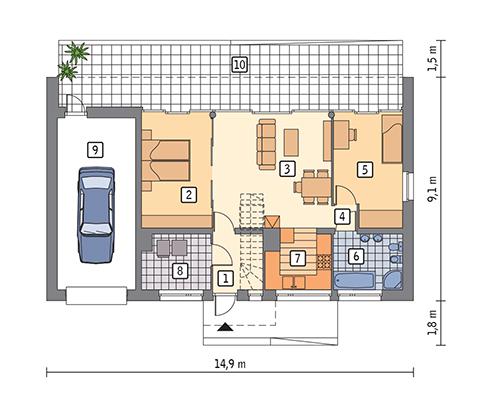 Rzut parteru POW. 90,2 m²