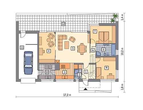Rzut parteru POW. 121,9 m²