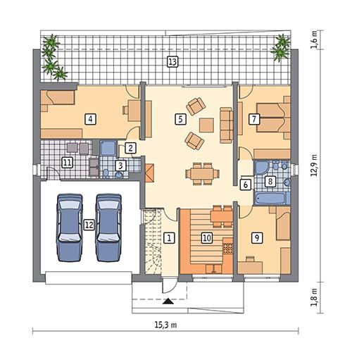 Rzut parteru POW. 141,7 m²