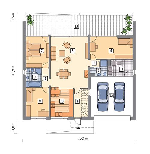 Rzut parteru lustro POW. 141,7 m²