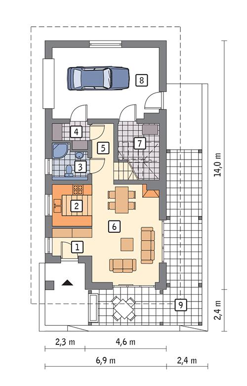 Rzut parteru POW. 68,7 m²