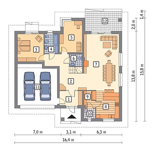 Rzut parteru POW. 169,8 m²