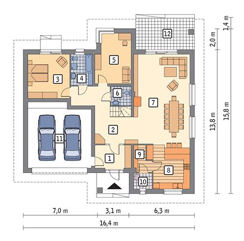 Rzut parteru POW. 169,8 m²