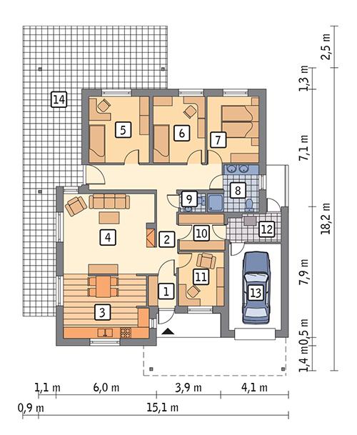 Rzut parteru POW. 147,6 m²