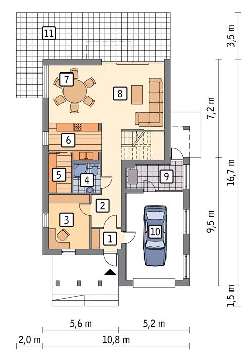 Rzut parteru POW. 124,1 m²
