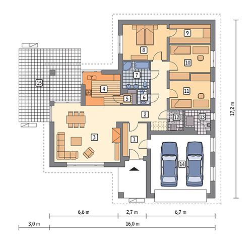 Rzut parteru POW. 161,0 m²