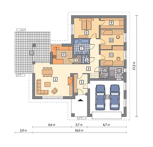 Rzut parteru POW. 161,0 m²