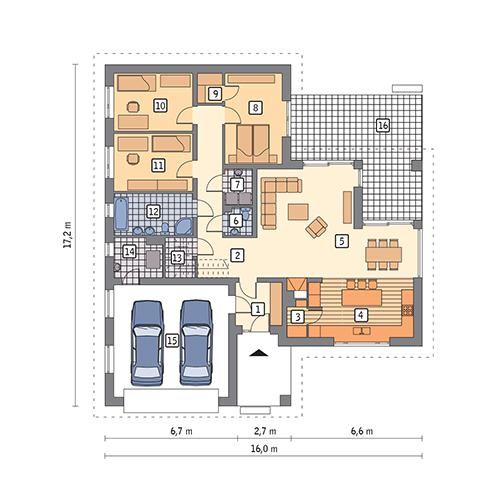 Rzut parteru lustro POW. 158,3 m²