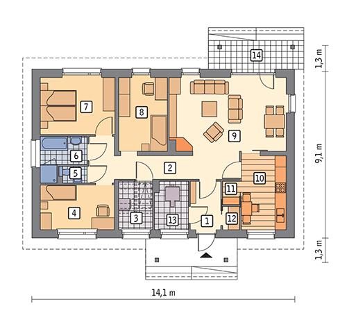 Rzut parteru POW. 98,9 m²