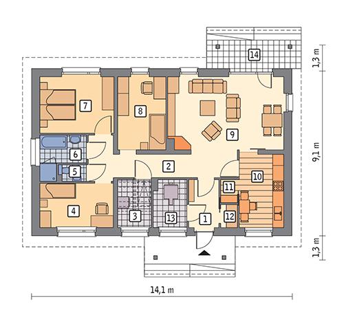 Rzut parteru POW. 98,9 m²