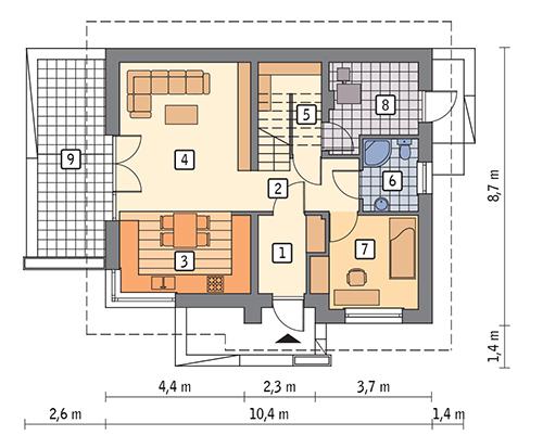 Rzut parteru POW. 63,6 m²