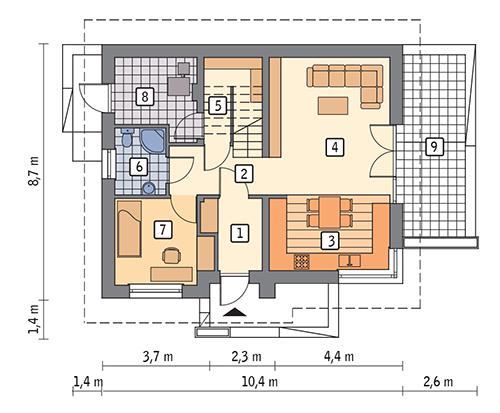 Rzut parteru lustro POW. 63,6 m²