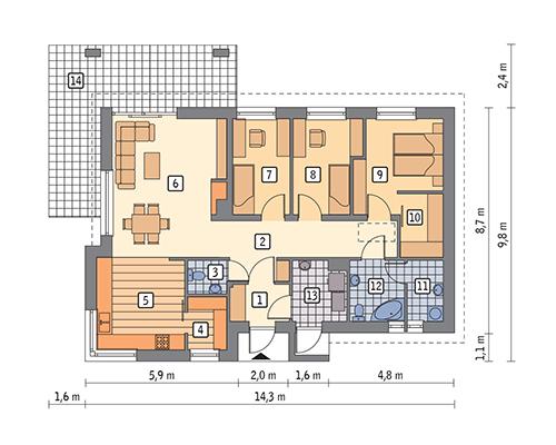 Rzut parteru POW. 99,1 m²