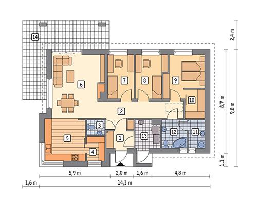 Rzut parteru POW. 99,1 m²