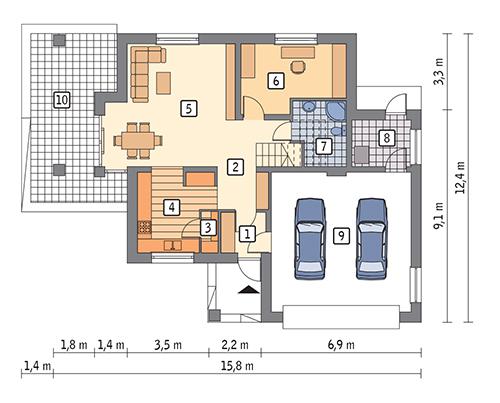 Rzut parteru POW. 106,6 m²