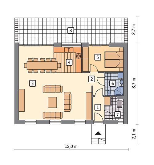 Rzut parteru POW. 82,4 m²