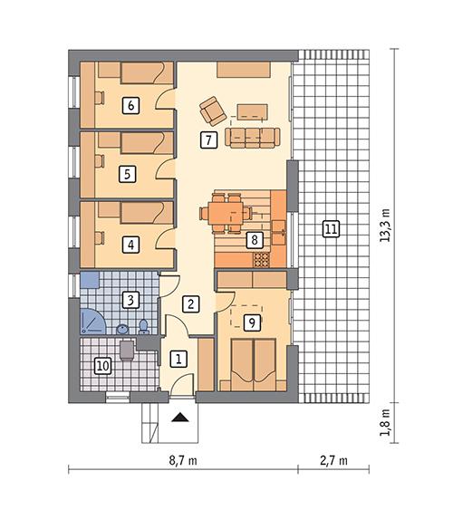 Rzut parteru POW. 89,7 m²