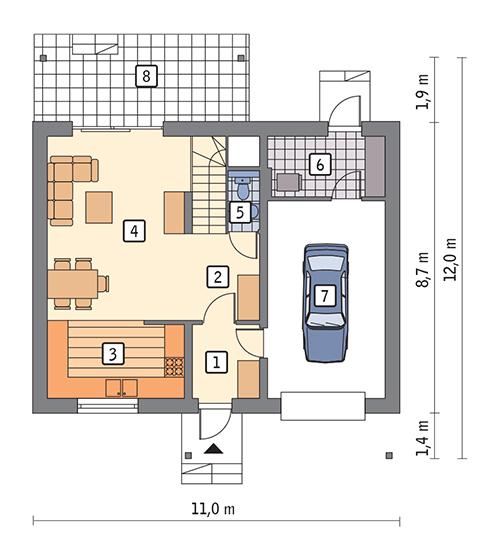 Rzut parteru POW. 69,4 m²
