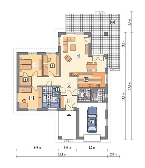 Rzut parteru POW. 145,8 m²