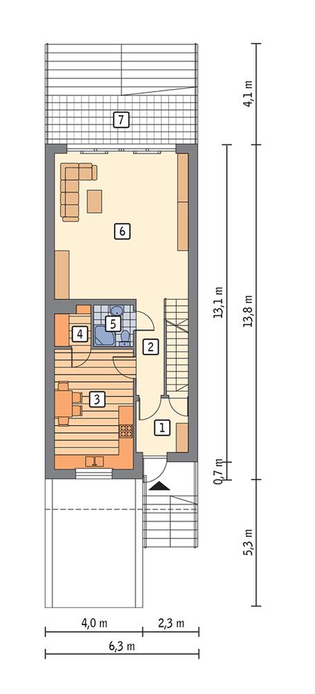 Rzut parteru POW. 62,2 m²