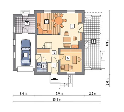 Rzut parteru POW. 81,7 m²