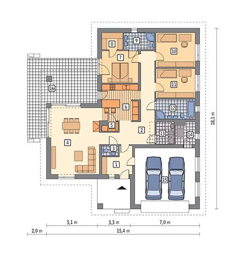 Rzut parteru POW. 168,1 m²