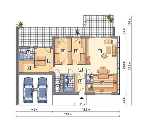 Rzut parteru POW. 115,1 m²