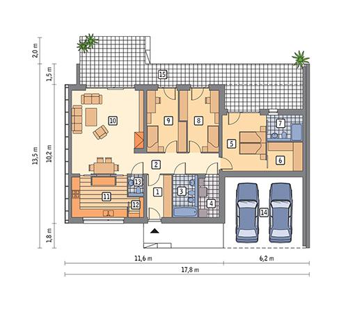 Rzut parteru lustro POW. 115,1 m²