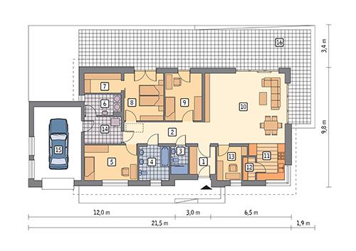 Rzut parteru POW. 151,5 m²