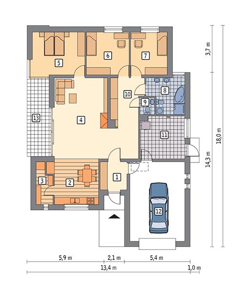 Rzut parteru POW. 155,2 m²